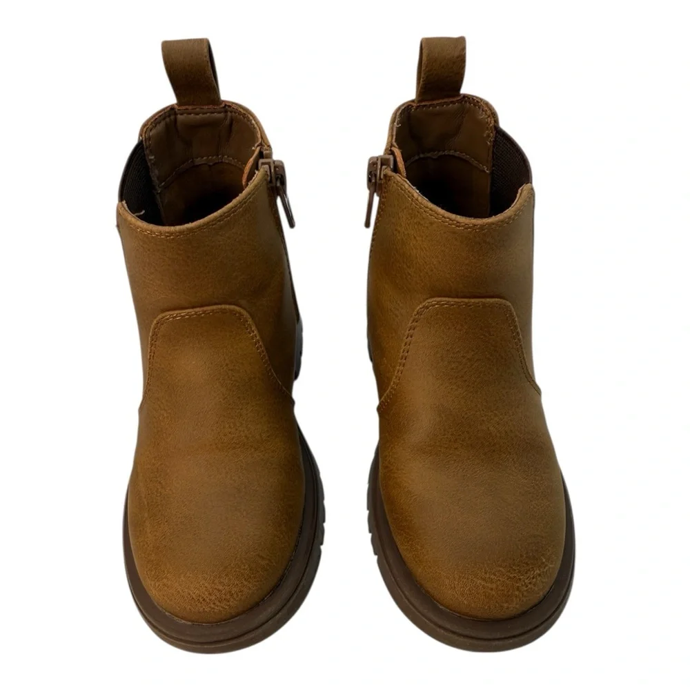 GAP Toddler‎ Boy Chelsea Brown Ankle Boots Elastic Side Pull-On Shoes, Size 8